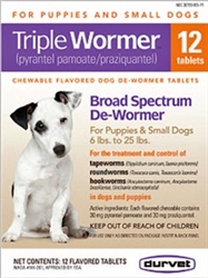 Triple Wormer Small Dogs and Puppies 6-25 lbs 12  Flavored Chewable Tablets