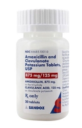 Amoxicillin  Clavulanate Potassium 875mg/125mg, 100 Tablets