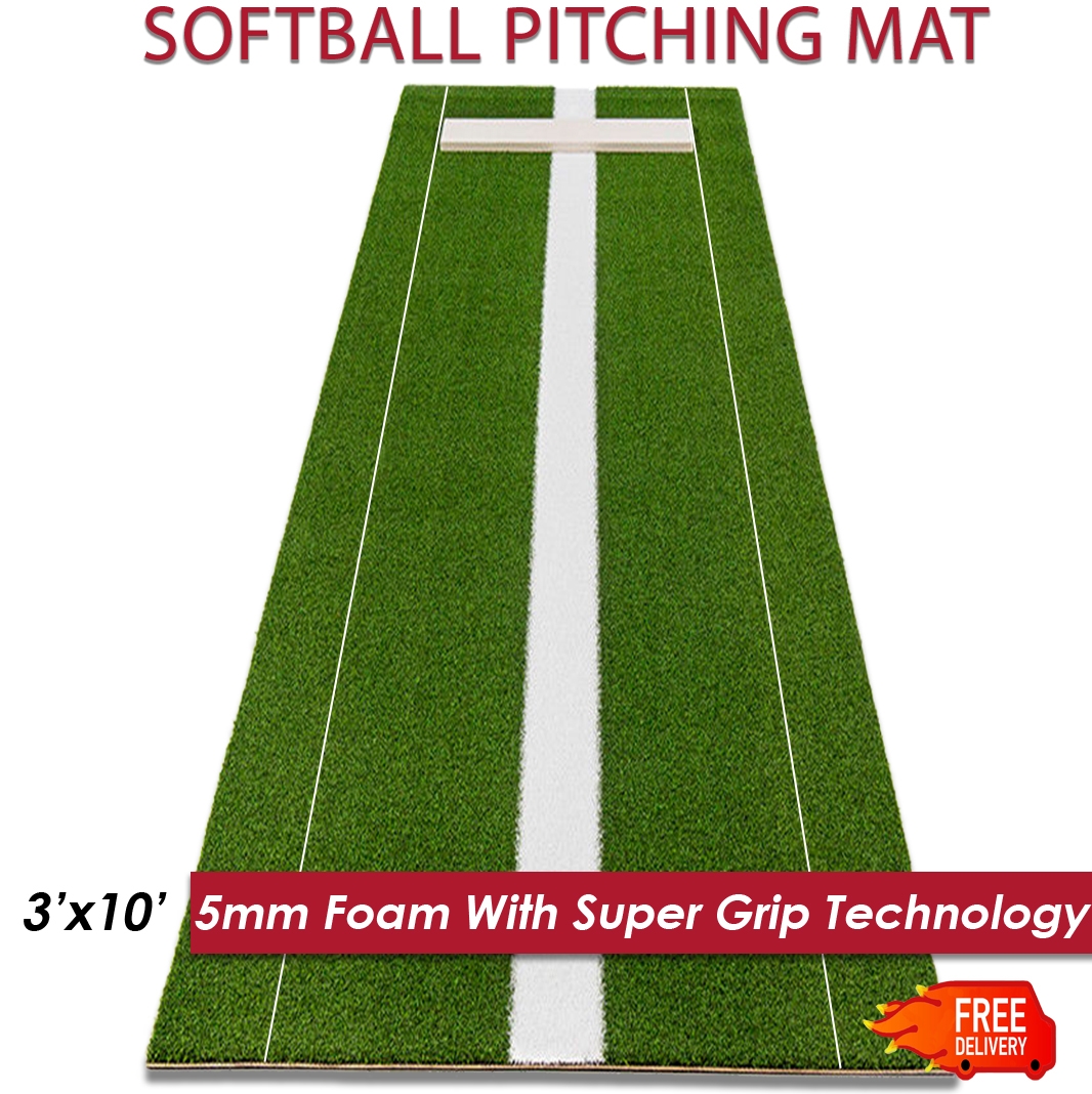 Green 3 Feet x 10 Feet Synthetic Turf Softball Pitching Mat with Rubber