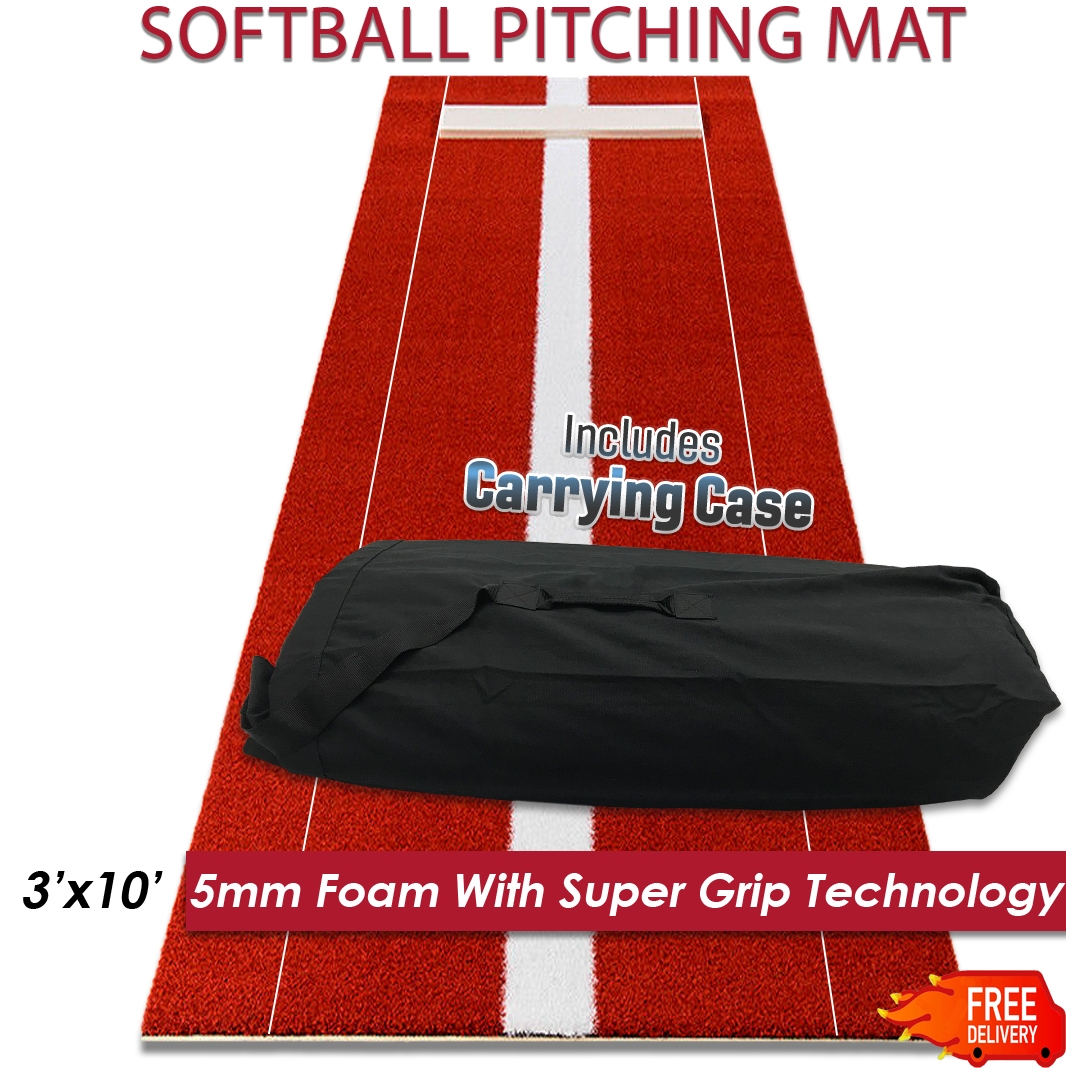 Clay 3 Feet x 10 Feet Synthetic Turf Softball Pitching Mat with Rubber and  Case