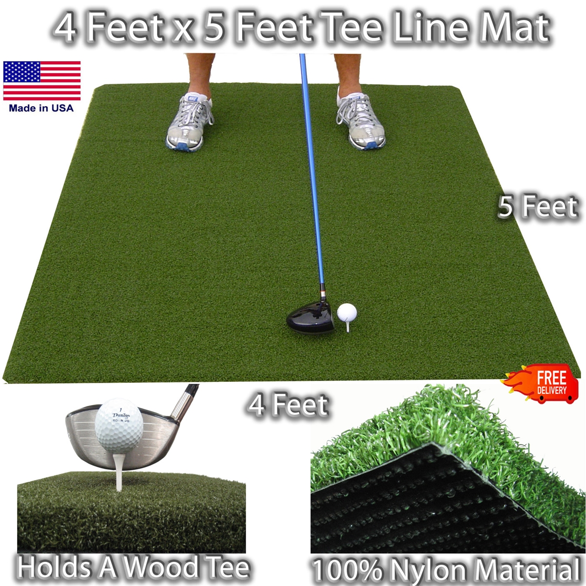 4 Feet x 5 Feet Matzilla Wood Tee Golf Mat
