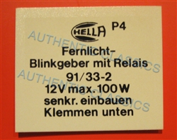 DECAL - " HELLA P4 " - FOR 190SL & 300SL HEADLIGHT FLASHER RELAY