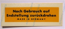 DECAL - " NACH GEBRAUCH " - FOR 190SL 230SL 250SL 280SL  CAR JACK