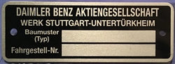 Mercedes Data Plate - "Baumuster (Typ),  Fahrgestell Nr.