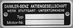 Mercedes Motor Data Plate -  Typ,:   Motor-Nr.