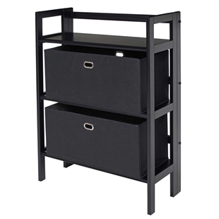 Torino 3-Piece Set Folding Black Bookcase w/ Baskets