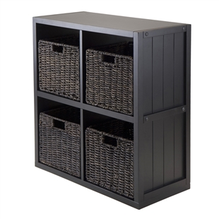 5-Piece Wainscoting Panel Shelf 2x2 Cube w/ 4 Baskets
