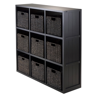 3x3 Cube Wainscoting Panel Shelf w/ 9 Baskets