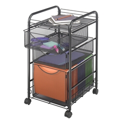 Mesh File Cart with hanging file drawer and 2 pull out supply drawers