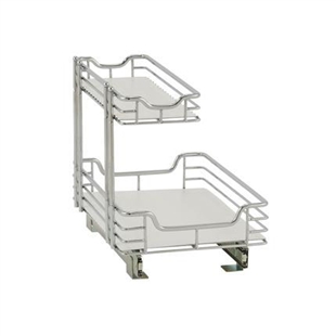 18"d x 12"w x 14"h chrome sliding shelf organizer that transforms from one to two tiers.