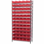 4" Shelf Bin Wire Shelving System w/ Red Bins