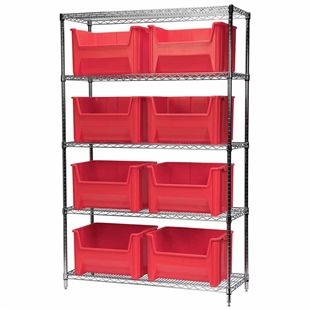 Stak-N-Store Wire Shelving units with Akro Bins for storage