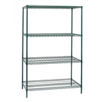 14"d Green Epoxy Wire Shelving Unit with 4 Shelves