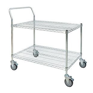 24"d 2-Shelf Chrome Wire Utility Cart with 1 Handle