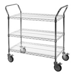 3-Shelf Chrome Wire Utility Carts - 18"d