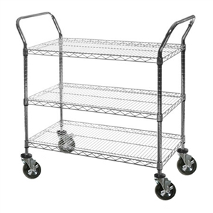 3-Shelf Chrome Wire Utility Carts - 24"d