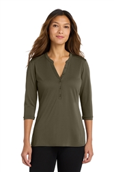 Deep Olive Women's Port Authority UV Choice Pique Henley CLOSEOUT