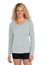 Women's Silver Sport-Tek Long Sleeve PosiCharge Competitor V-Neck Tee