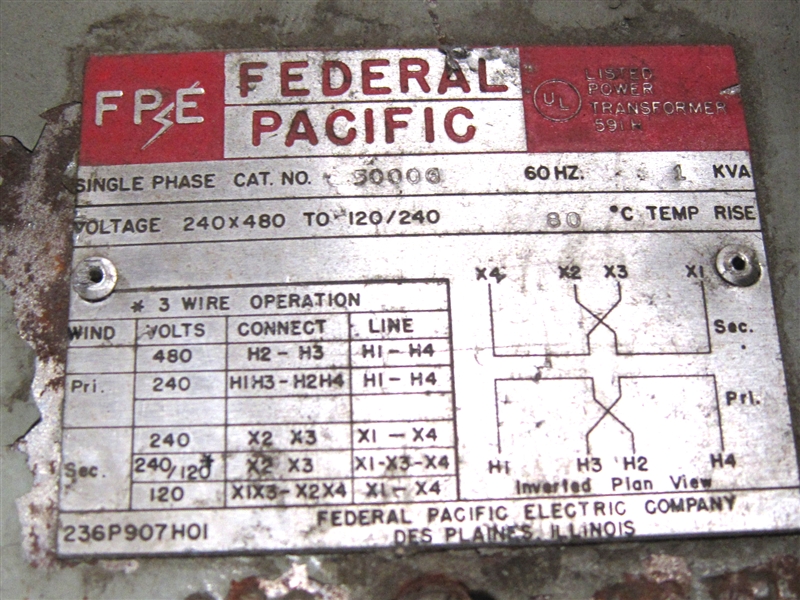 3000 (R) FPE 240/480-120/240V 1KVA TRANSFORMER