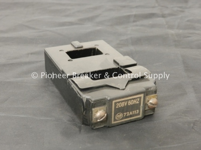 72A113 (R) ALLEN-BRADLEY A-B OPERATING MAGNETIC COIL; 208V/60HZ; FOR BULLETIN 700 LINE; SERIES K; SIZE 2; 45A; 2-3-4 POLE; 702-COH/702L-COH/709-COH/705-C/707-C/712-C/713-C/715-C; NON-REVERSING/REVERSING/MULTI-SPEED/COMBINATION; STARTERS & CONTACTORS