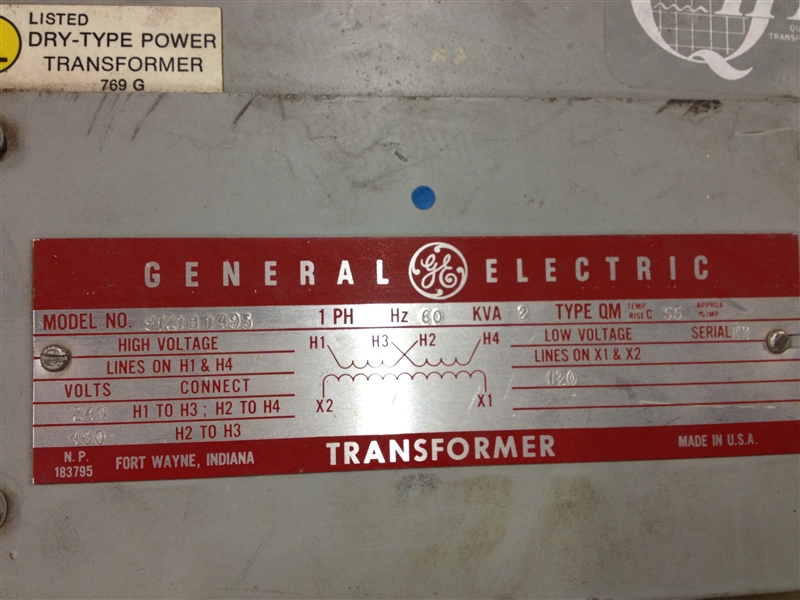 9T21B1495  GE 1PH 2KVA 240/480-120V TRNASFORMER