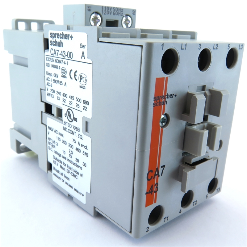 CA7-43-00-120V SPRECHER+SCHUH NON-REVERSING, THREE POLE CONTACTOR WITH AC COIL  50/60HZ 110/120V