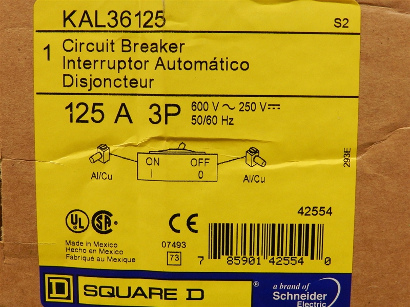 KAL36125-S SQUARE D  CIRCUIT BREAKER LINE LOAD LUGS 3POLE 125AMP 600VOLT