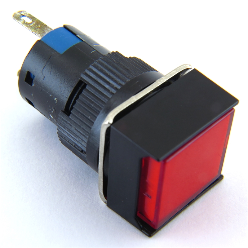 PB-16I-MAIN-FR-12V 16MM RED ILLUMINATED LED MAINTAINED SQUARE PUSH BUTTON 12V AC/DC