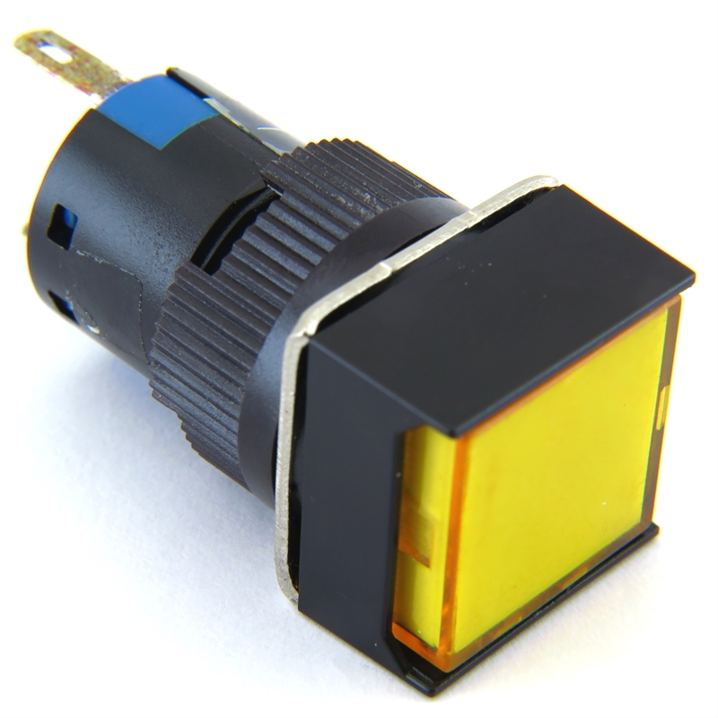 PB-16I-MAIN-FY-12V 6MM YELLOW ILLUMINATED LED MAINTAINED SQUARE PUSH BUTTON 12V AC/DC