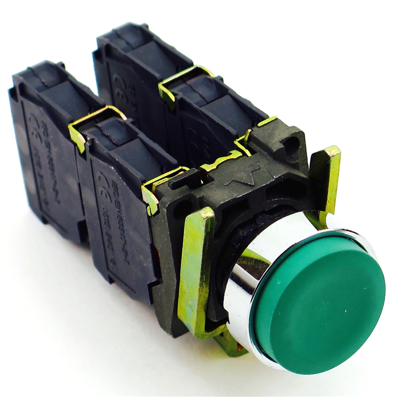 PBC-P22XTMO1-EG-22 DIRECT REPLACEMENT FITS TELEMECANIQUE GREEN EXTENDED PUSH BUTTON MOMENTARY METAL 2NO/2NC LAY4-BE101,LAYBE102 CONTACT BLOCKS .