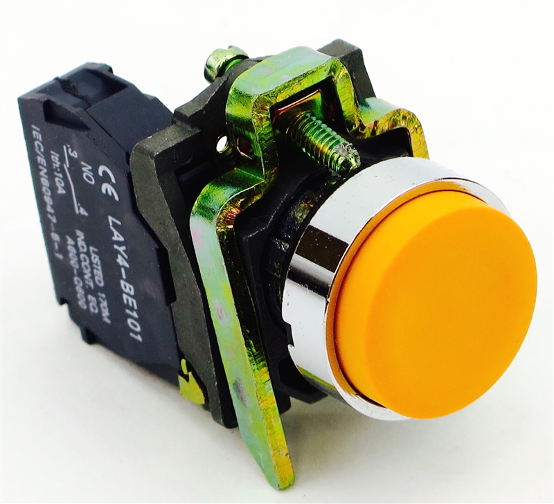 PBC-P22XTMO1-EY-10  REPLACEMENT FITS TELEMECANIQUE PUSH BUTTON YELLOW EXTENDED MOMENTARY METAL 1NO