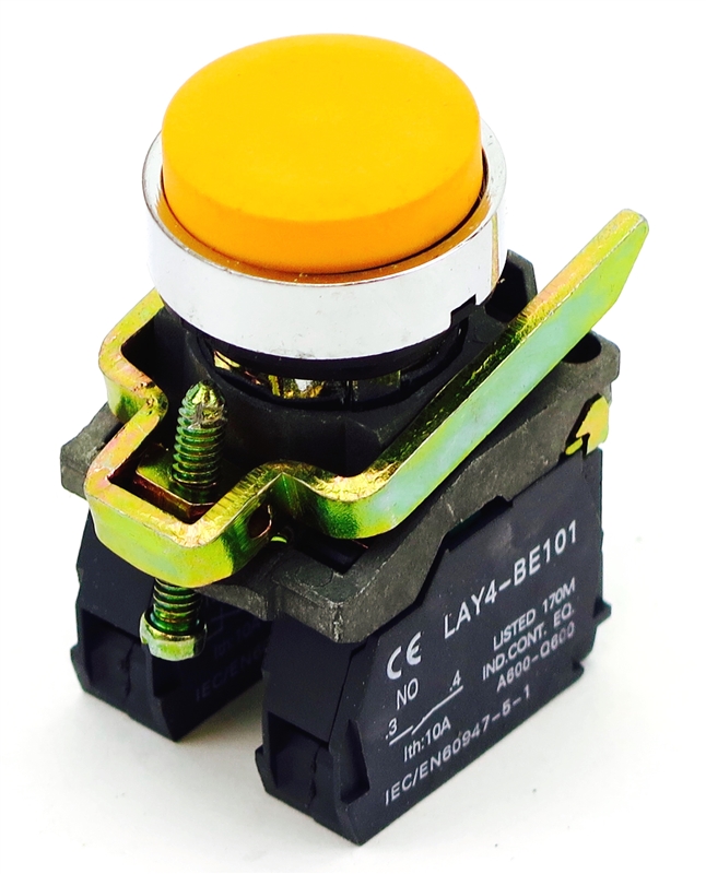 PBC-P22XTMO1-EY-11 REPLACEMENT FITS TELEMECANIQUE PUSH BUTTON YELLOW EXTENDED MOMENTARY METAL 1NO 1NC