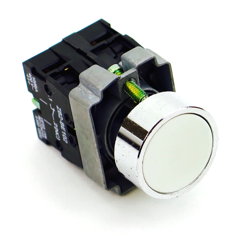 PBC-P22XTMO2-FW-11 DIRECT REPLACEMENT FITS TELEMECANIQUE 22mm WHITE PUSH BUTTON  MOMENTARY FLUSH METAL 1NO/1NC ZB2BE101,ZB2BE102 CONTACT BLOCKS. (YOU CAN ADD OR CHANGE THE CONTACT BLOCKS TO 2NO, 2NC)