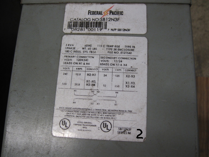 SB12N3F (R) 3R 3KVA 120/240-12/24V TRANSFORMER