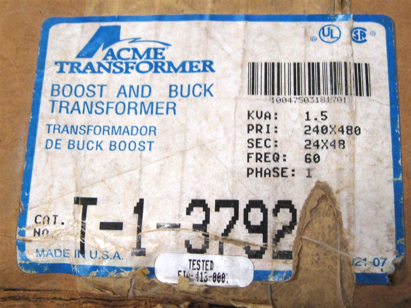 T-1-3792 1PH 1.5KVA 240/480-24/48V ACME TRANSFORMER