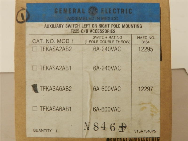 TFKASA6AB2 GENERAL ELECTRIC F FRAME AUXILIARY SWITCH