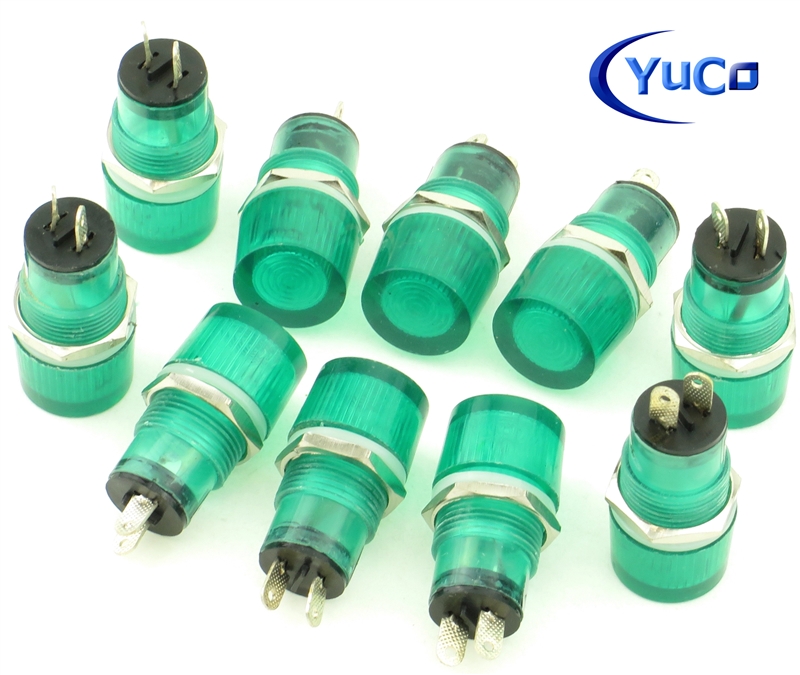 PACK OF 10 YuCo YC-15TRT-11G-12-N-10 GREEN NEON 15MM 12V AC/DC