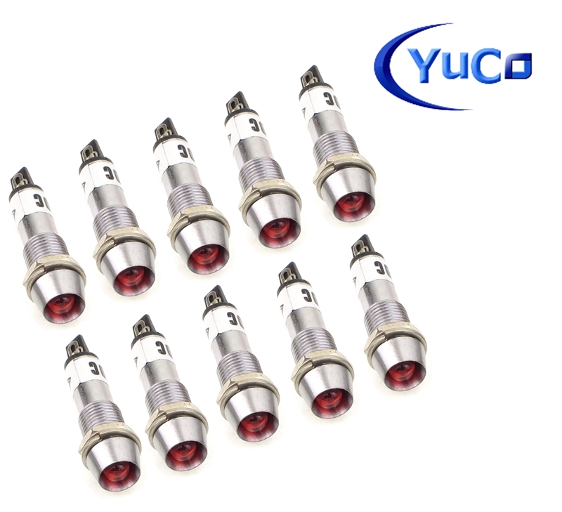 PACK OF 10 YuCo YC-7TRS-24R-120-10 RED LED 9MM 120V AC/DC