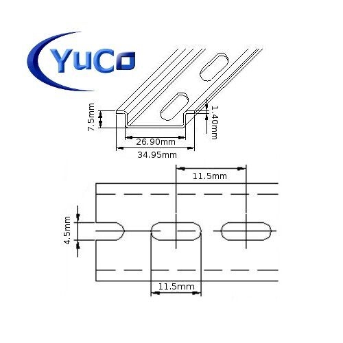 YC-DR-1m YuCo FACTORY CUT 1m STEEL SLOTTED DIN RAIL 35mm X 7.5mm PR005 ASI RoHS