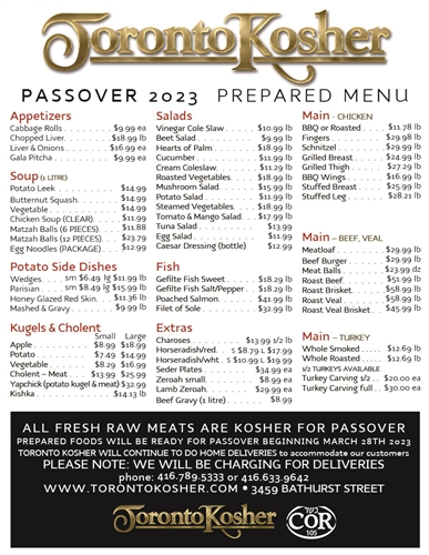 2023 Passover Menu