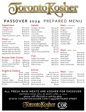 2024 Passover Menu