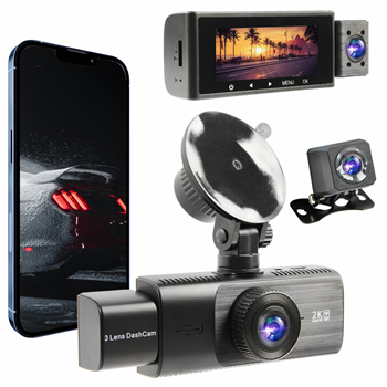 Car On-Dash Mounted Camera Video Player Dash Cam 1080P+720P Front and Rear Inside 3 Inch Screen, Sensor Motion Detection and Loop Recording, Reverse Car Camera Dashcam, GPS Suction Mount, USB Type C for Cars