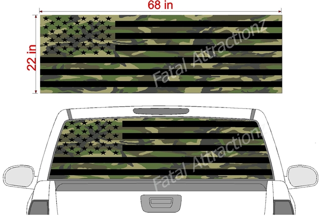 Camo American Flag See Thru Window Wrap 22"x68"