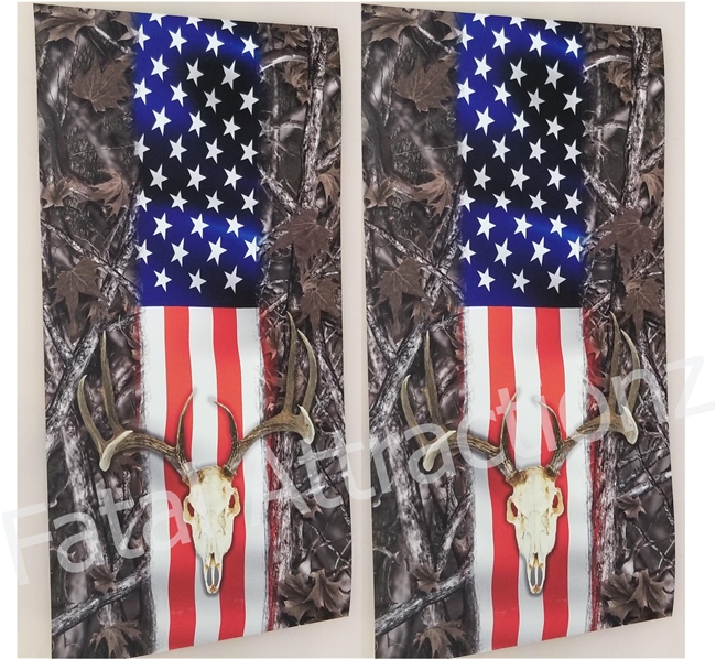 Camo American Flag Stripe Deer Skull Cornhole Cover Wrap