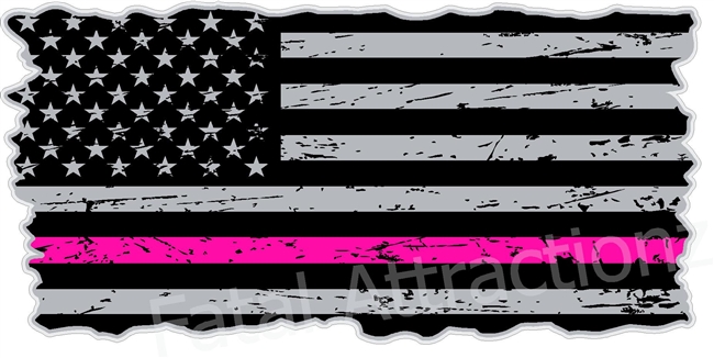 Distressed American Flag Thin Hot Pink Line