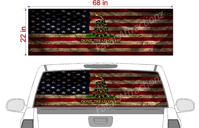 Distressed American Gadsden Flag See Thru Window Wrap 22"x68"