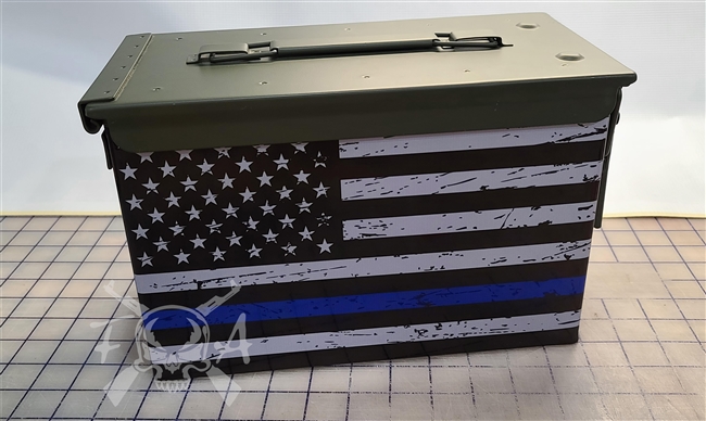 Distressed Blue Line American Flag Ammo Can Box Wrap pair