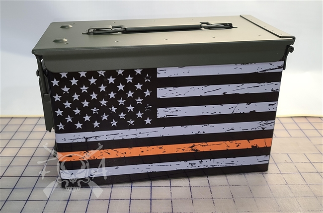 Distressed Orange American Flag Ammo Can Box Wrap pair