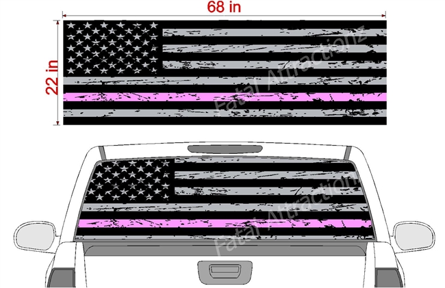 Distressed American Flag Pink Line See Thru Window Wrap 22"x68"