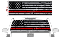 Distressed American Flag Red Line See Thru Window Wrap 22"x68"